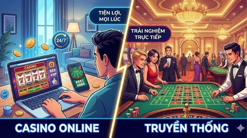 Sự khác biệt giữa Casino online và truyền thống – Những điểm phân biệt quan trọng 1 su-khac-biet-giua-casino-online-va-truyen-thong